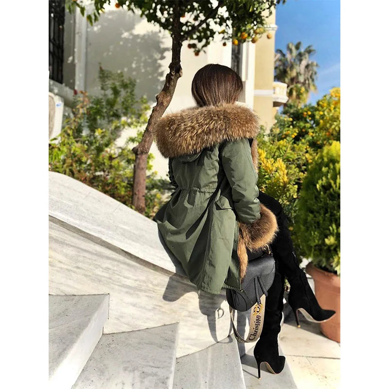 MaoMaoKong Natural Real Fox Fur Jacket Hooded Black Waterproof Woman Winter Warm Coat Parkas Luxury Jacket Female Clothing