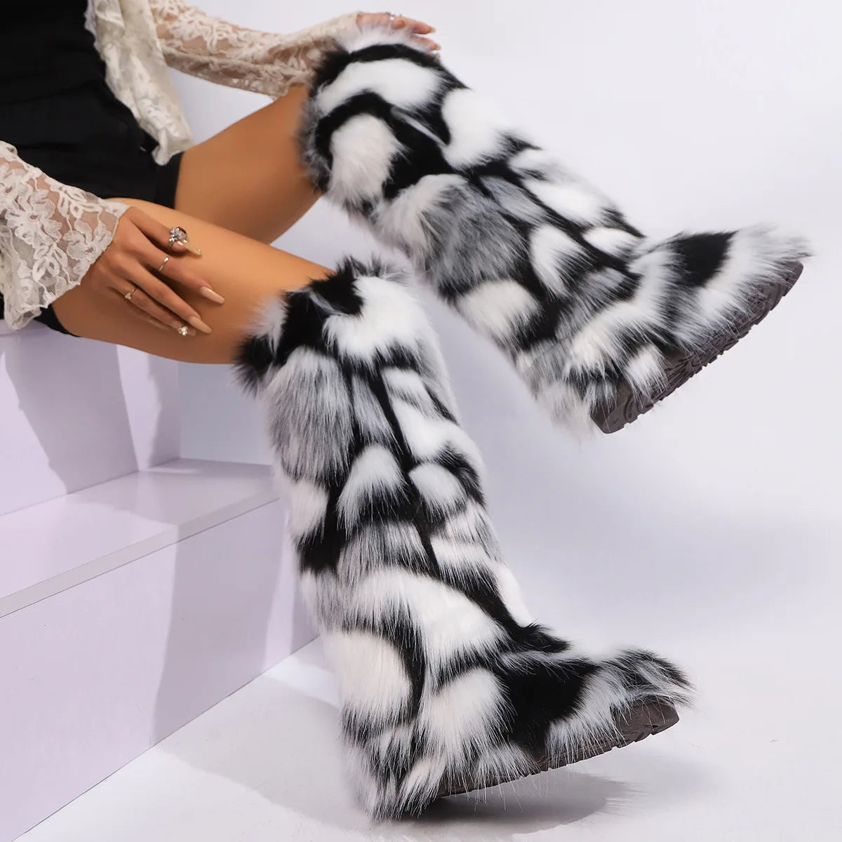Real raccoon fur boots for women in winter, real fur fox snow boots for women in winter