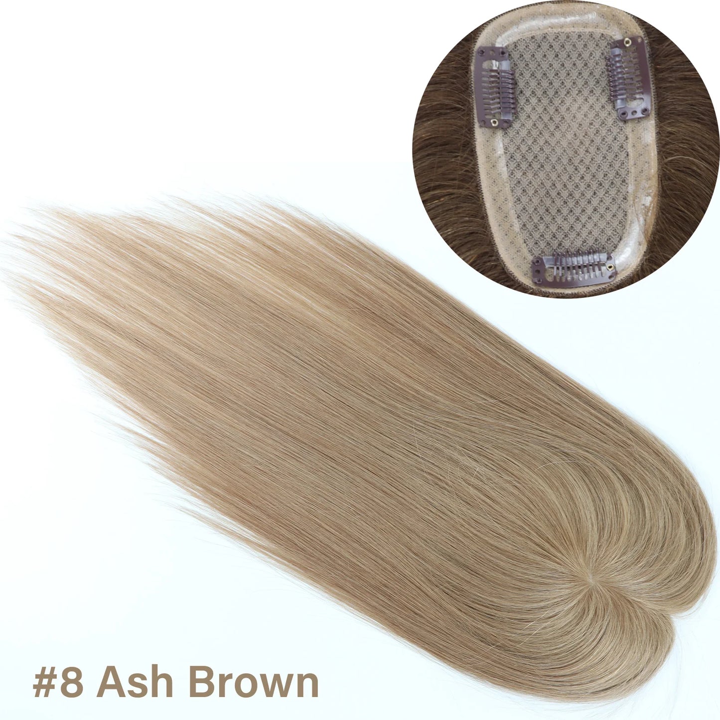 8x12cm Human Hair Topper Silk Top Remy European Hair Full Hand Made Silk Base Soft Breathable with Clips in Various Color Choice