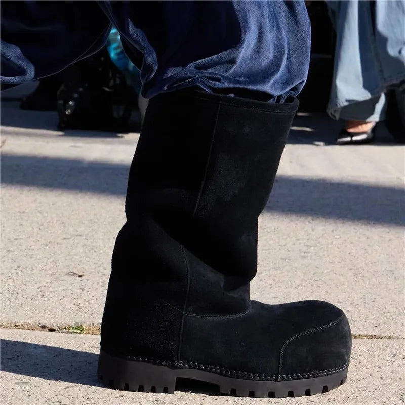 Luxury Size 35-43 New Snow Boots Women Thick Fur Warm Winter Boots Cow Suede Knee High Boots Fashion Platform Hiking Boots