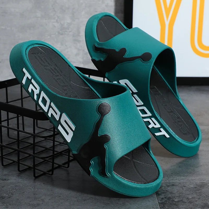 Feslishoet Women Letter Slippers Beach Slides Solid Color Mens Thick Sole Indoor Bathroom Anti Slip Shoes Summer Couple Sandals