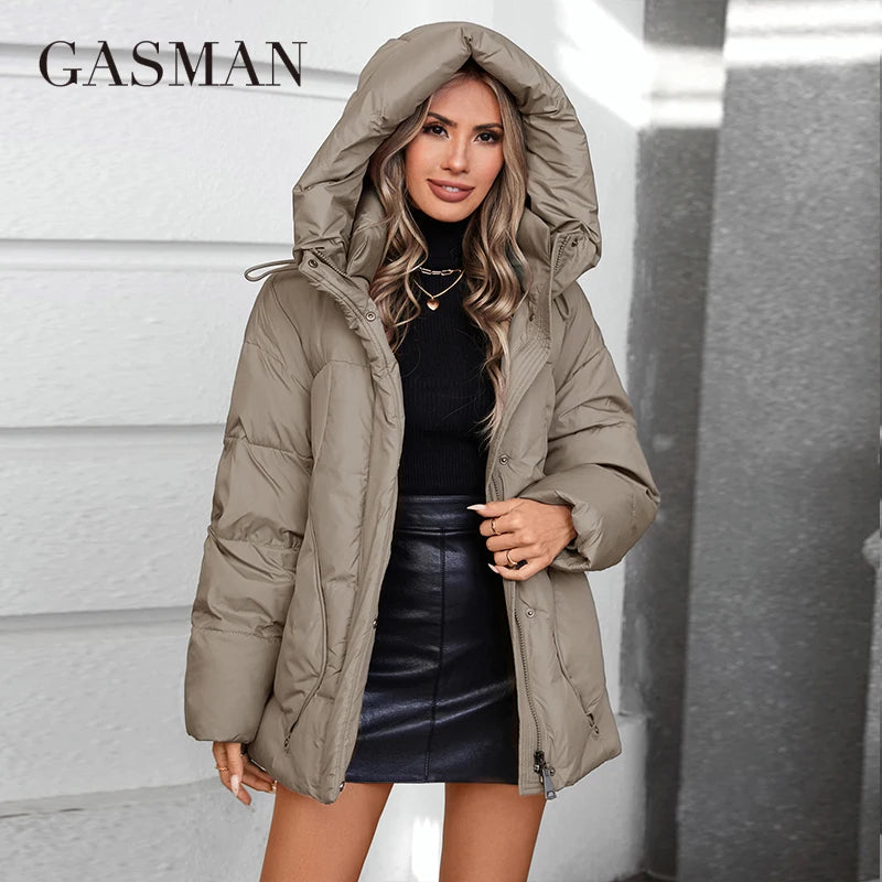 GASMAN 2024 Winter down jacket collection Fashion Solid Stand-up collar Women Coat Elegance Hooded Women's jackets 88613