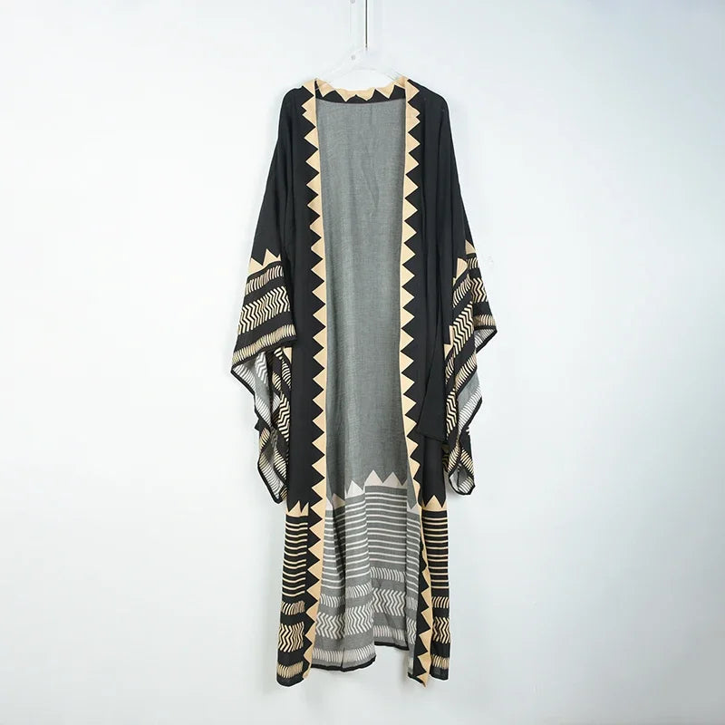 Over Size Kaftan Beach Deep V Neck Women Bohemian Dress Black Long Maxi Chiffon Cover Up 2022 Print Beachwear Summer Dress Robe