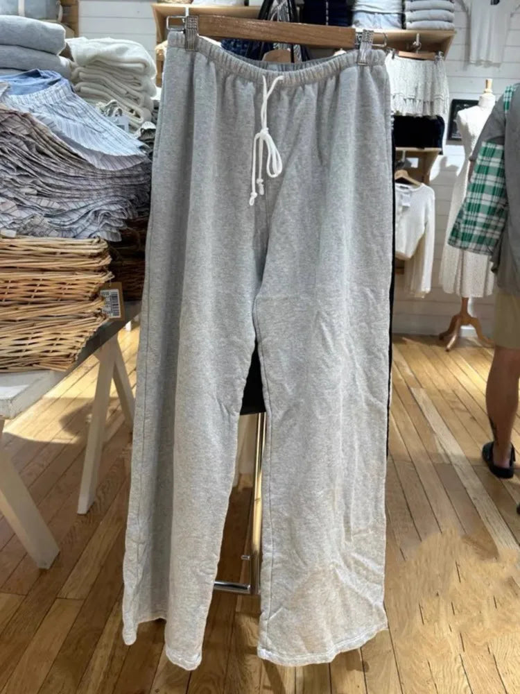 Red Drawstring Elastic Waist Oversized Retro Trouser Woman Casual Wide Leg Pant Loose Y2K Harajuku Sweatpants Cototn Blend