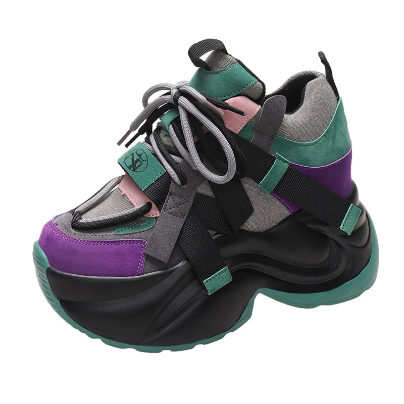 2023 Autumn Winter Chunky Sneakers Women Lace Up Platform Sports Shoes Woman Goth Thick Bottom High Heels Female Wedges Sneakers