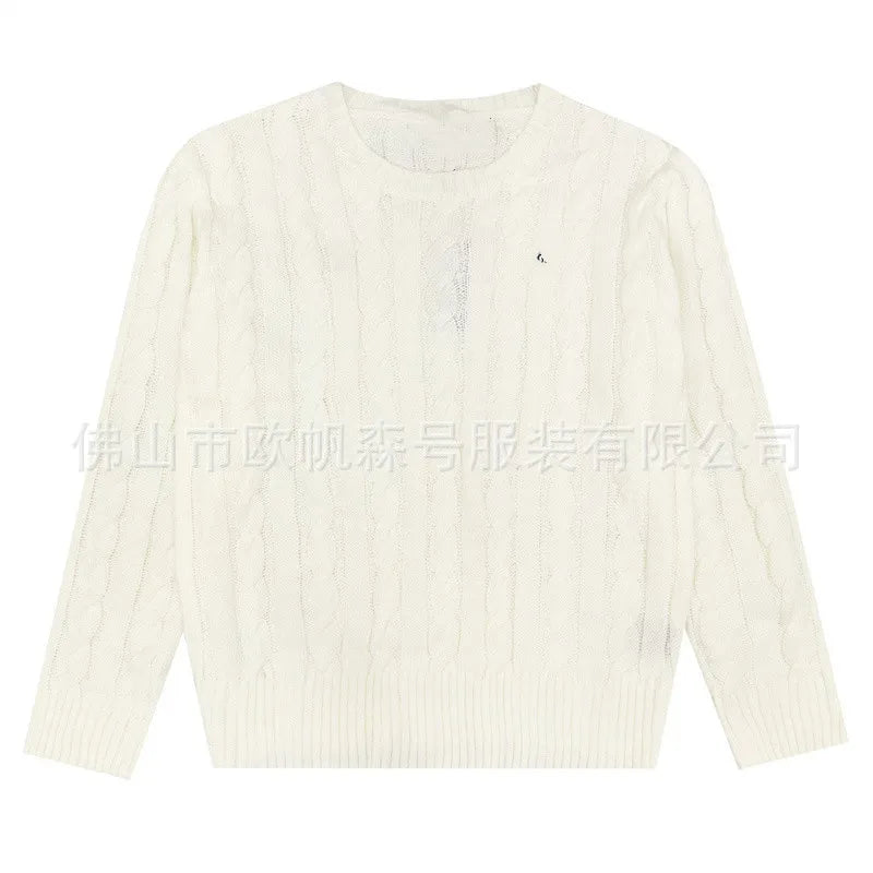 Classic Knitted round Neck Sweater Embroidered Basic Twist Autumn Winter Trendy Brand New LF Small Label Small Horse