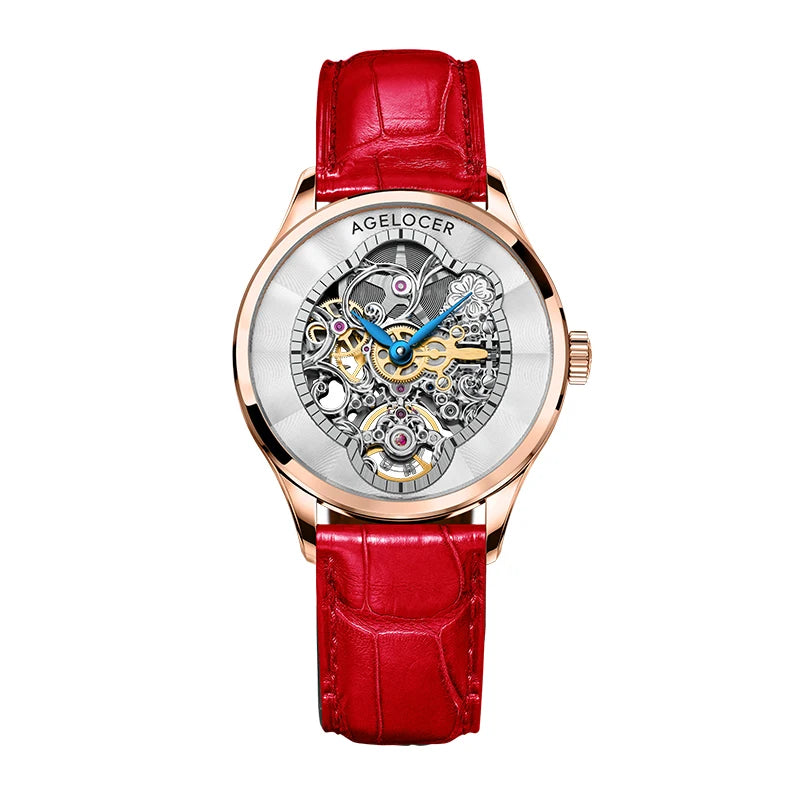 Agelocer Original Infatuated Mirror Watch Women's Luxury Gold Watch Skeleton Automatic Mechanical Watch Birthday Gift for Women