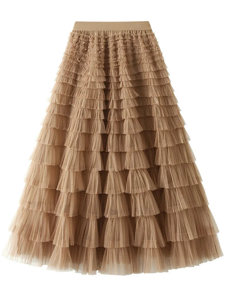 MiuKoMiYa Elegant Black Long Tulle Skirts Women Puffy Pink Maxi Mesh Skirt Long High Waist Pink Tulle Skirt Vintage For Women