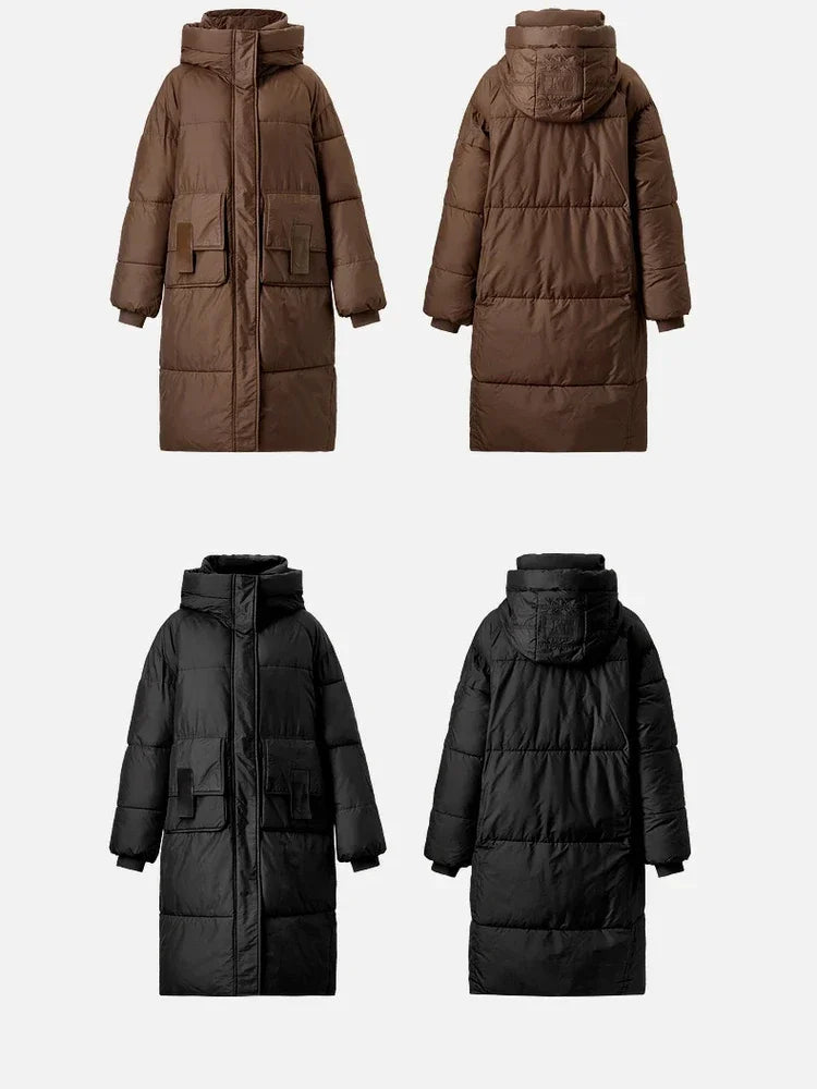 SENTUBILA Straight Hooded Parkas Women Winter 2025 Thick Solid Oversized Cotton Coat Casual Mid-length Outwear Female W44M57388