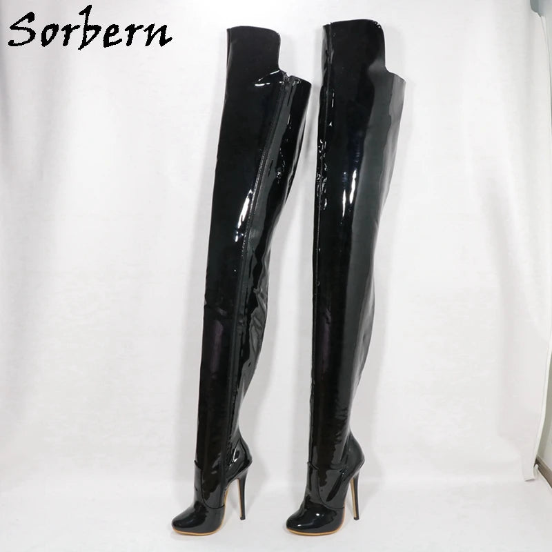 Sorbern Retro Burlesque High Heel Super Long Boots Women 85Cm Back Crotch Thigh High 95cm Front Round Toe Custom Stilettos Shoes
