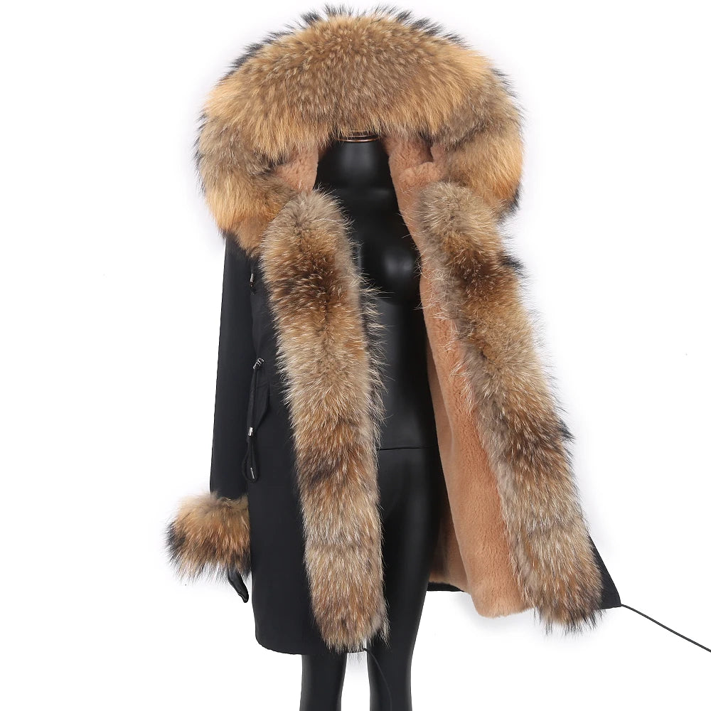 2025 Women's jacket Natural Real Fox fur Jacket Hooded black Woman parkas Winter warm Coat Parkas