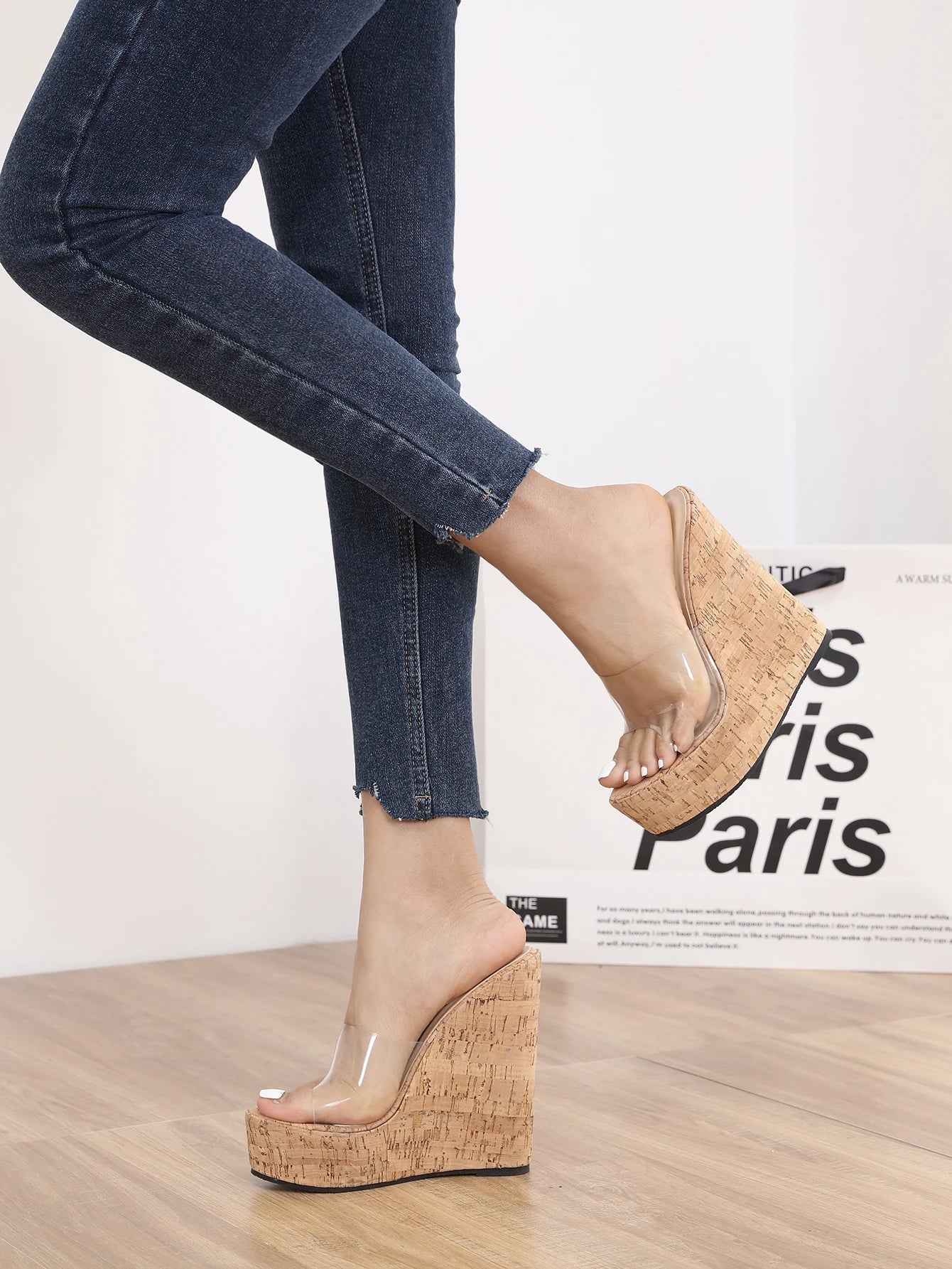 New PVC Transparent Open Toe Platform High Heels Sexy Slippers Fashion Wooden Thick Bottom Wedges Shoes For Women Sandals