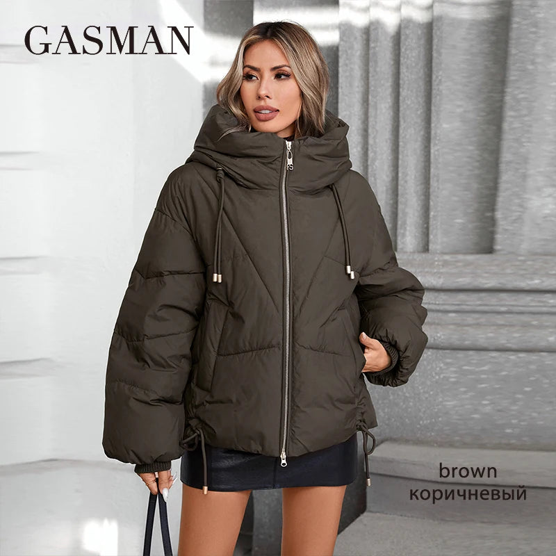 GASMAN 2024 New Coats Women Winter Down Jacket Classic Design Zipper Fleece Pocket Female Elegant Parkas  88578