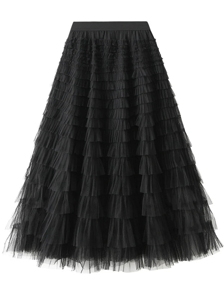 MiuKoMiYa Elegant Black Long Tulle Skirts Women Puffy Pink Maxi Mesh Skirt Long High Waist Pink Tulle Skirt Vintage For Women
