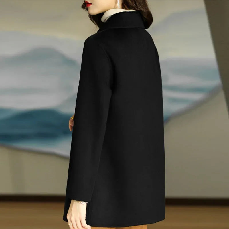 Korean Style Elegant High End Autumn Winter New Coat Medium Length Slimming Doll Collar Small Size Woolen Jacket for Women