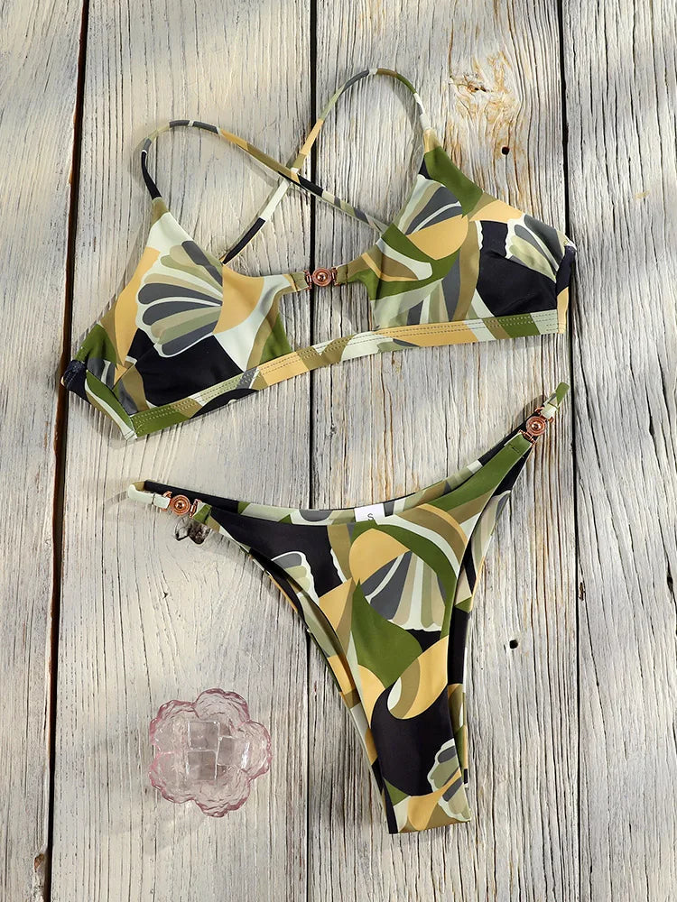 Miyouj Printed Bikini Sets 2025 Swimsuits Bandage Bathsuit Women's Swimwear Hollow Out Bathwear Sexy Two Piece Suit New Bikinis