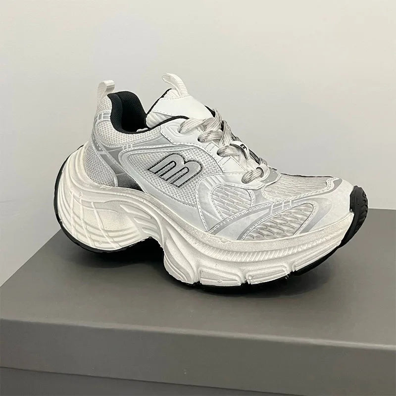 Fashion Contrast Color Design Women's Vulcanized Shoes Brand Design Thick Sole Heightening Sports Shoes Ladies New Sneakers 2025