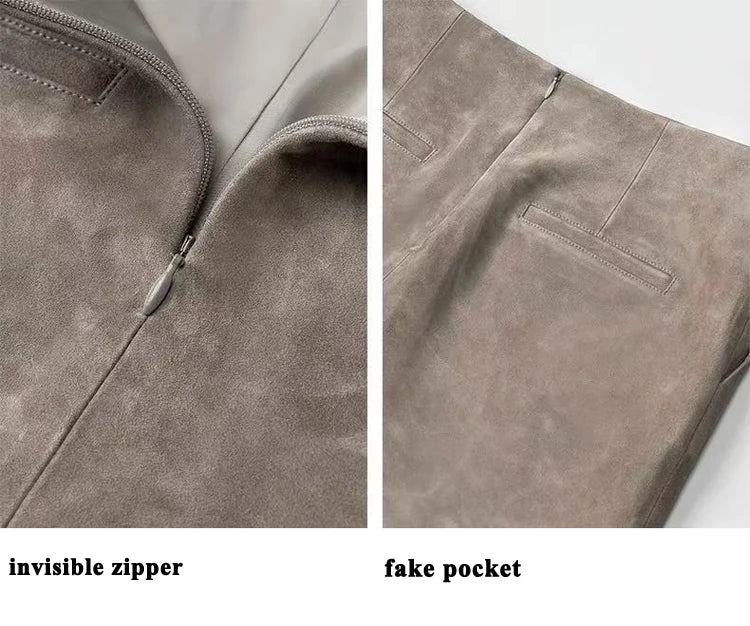 Suede Leather Mini Skirt for Women 2025 Spring Chic Sexy Slimming  A-line Pocket Micro Jupe Mujer Streetwear Show Long Leg Saias