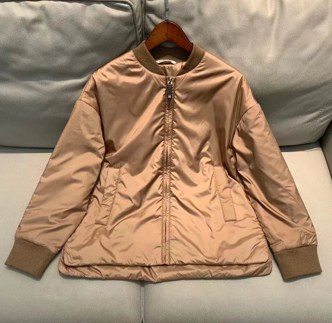 Fenggejiwo baseball jacketFLIGHT JACKET camel velvet silk jacket stand collar loose fit cotton jacket