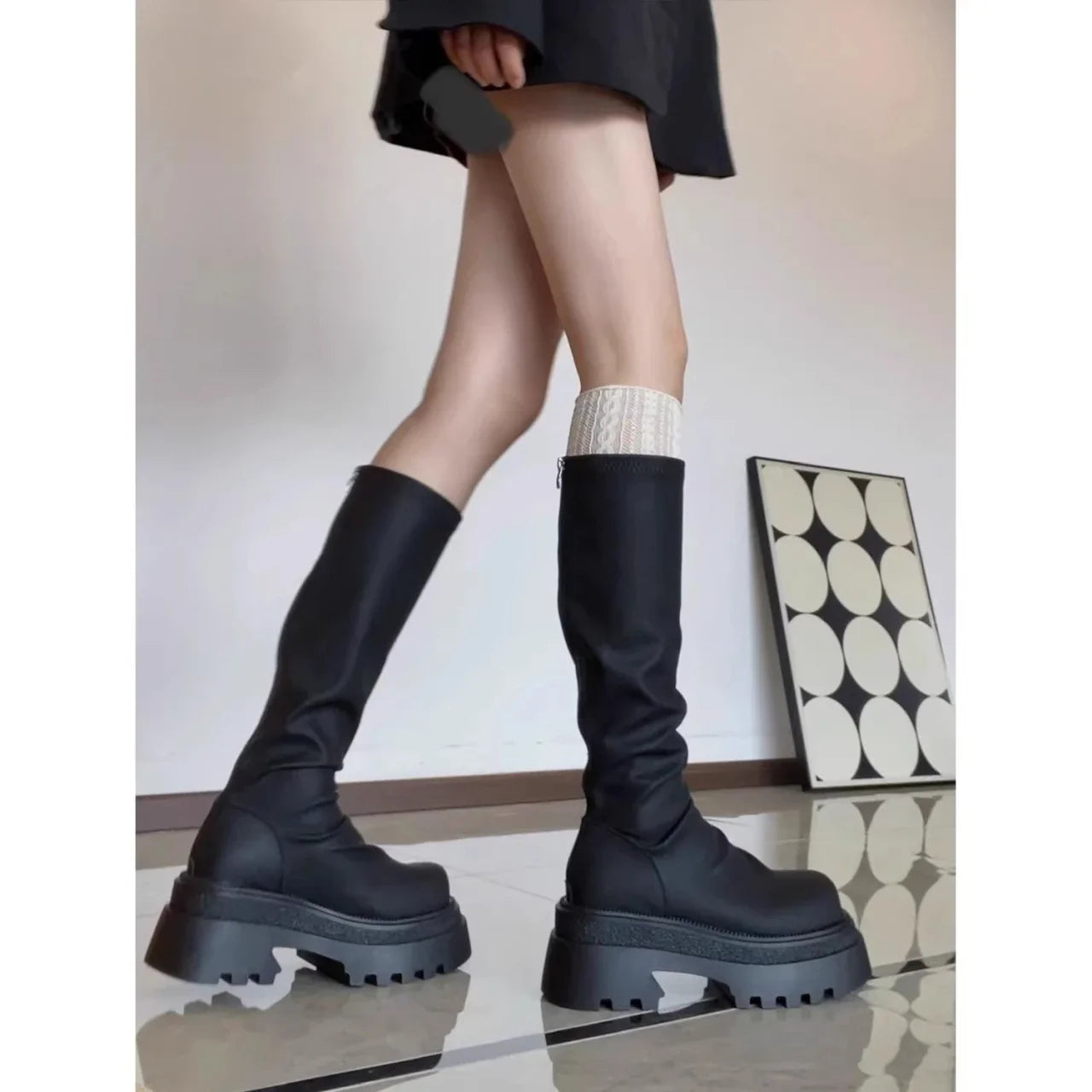 Women Short Booties Platform Shoes Woman Heel Fashion Back Zippers Ankle Booties Female Retro Style Autumn Winter Female Shoes