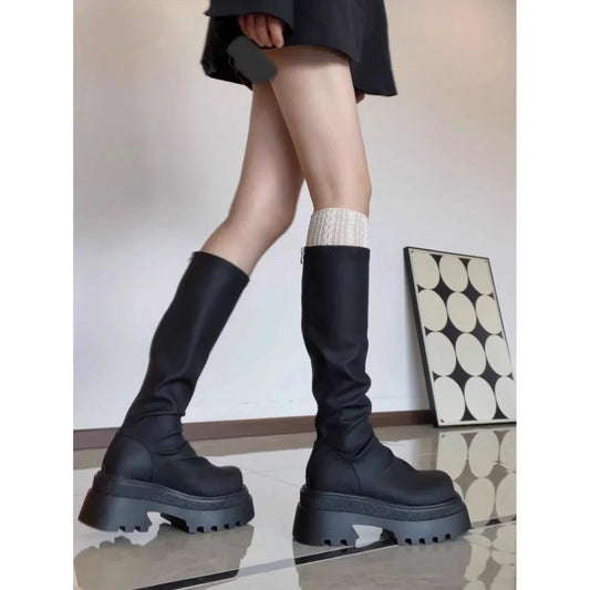 Women Short Booties Platform Shoes Woman Heel Fashion Back Zippers Ankle Booties Female Retro Style Autumn Winter Female Shoes