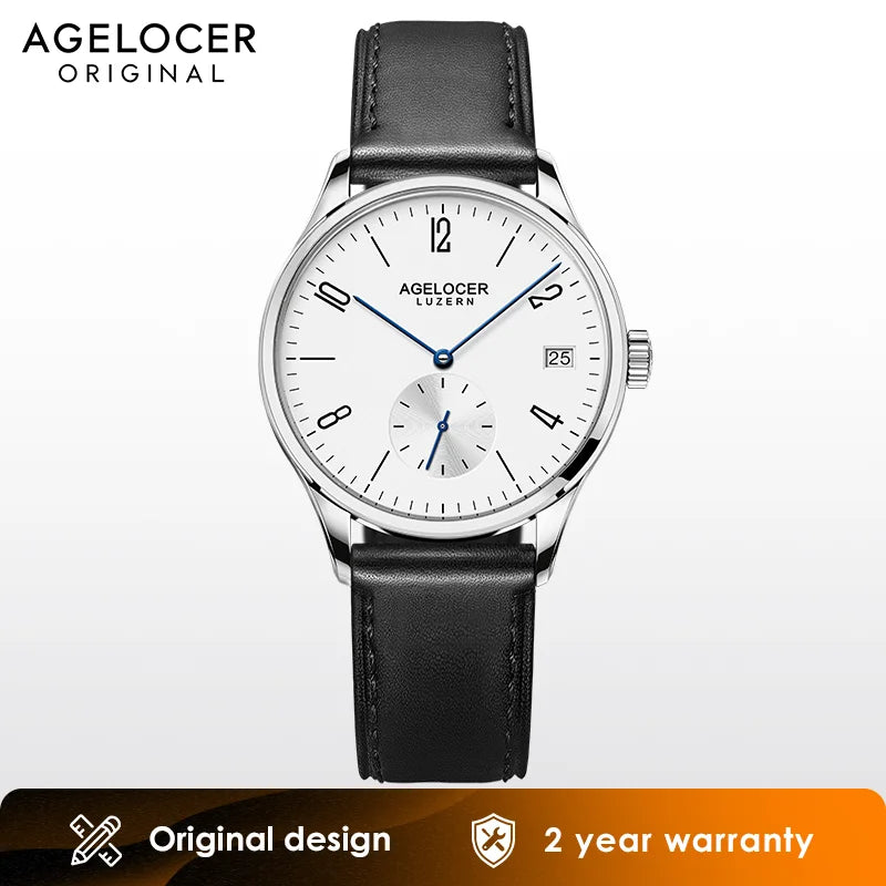 AGELOCER Original Budapest Watch Lady Leather Watch Strap Simple Big Calendar Automatic Mechanical Watch Birthday Gift for Women
