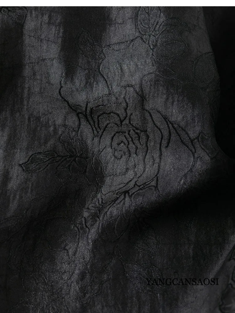 2025 Women's Fashion Summer New 100% Natural Mulberry Silk Turtle Crack Gambiered Guangdong Gauze Elastic Waist Black Skirt