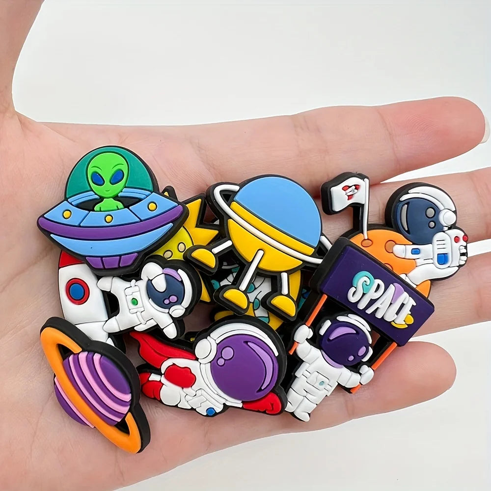 20pc Shoe Charms Astronaut Outer Space Badge Sandals Decoration Charms Kids Clogs Accessories Boy Pins X-mas Gifts