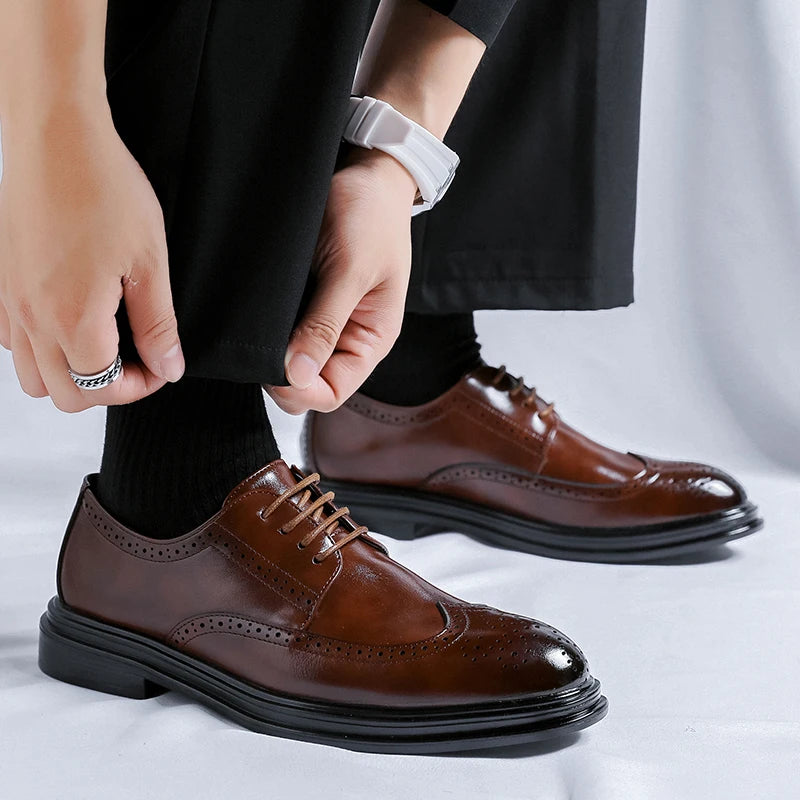 Genuine Leather Men's Dress Shoes Lace-Up Men Big Size 38-46 Casual Shoes Handmade Classic Men Footwear for Wedding Male Oxfords