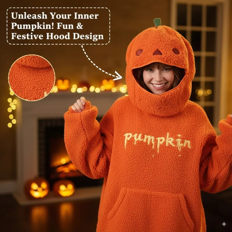Halloween Lamb Pumpkin Sweatshirt Winter Clothes Pumpkin Jacket Autumn Cute Head Plush Decorated Hoodie Loose Warm Pullover Top