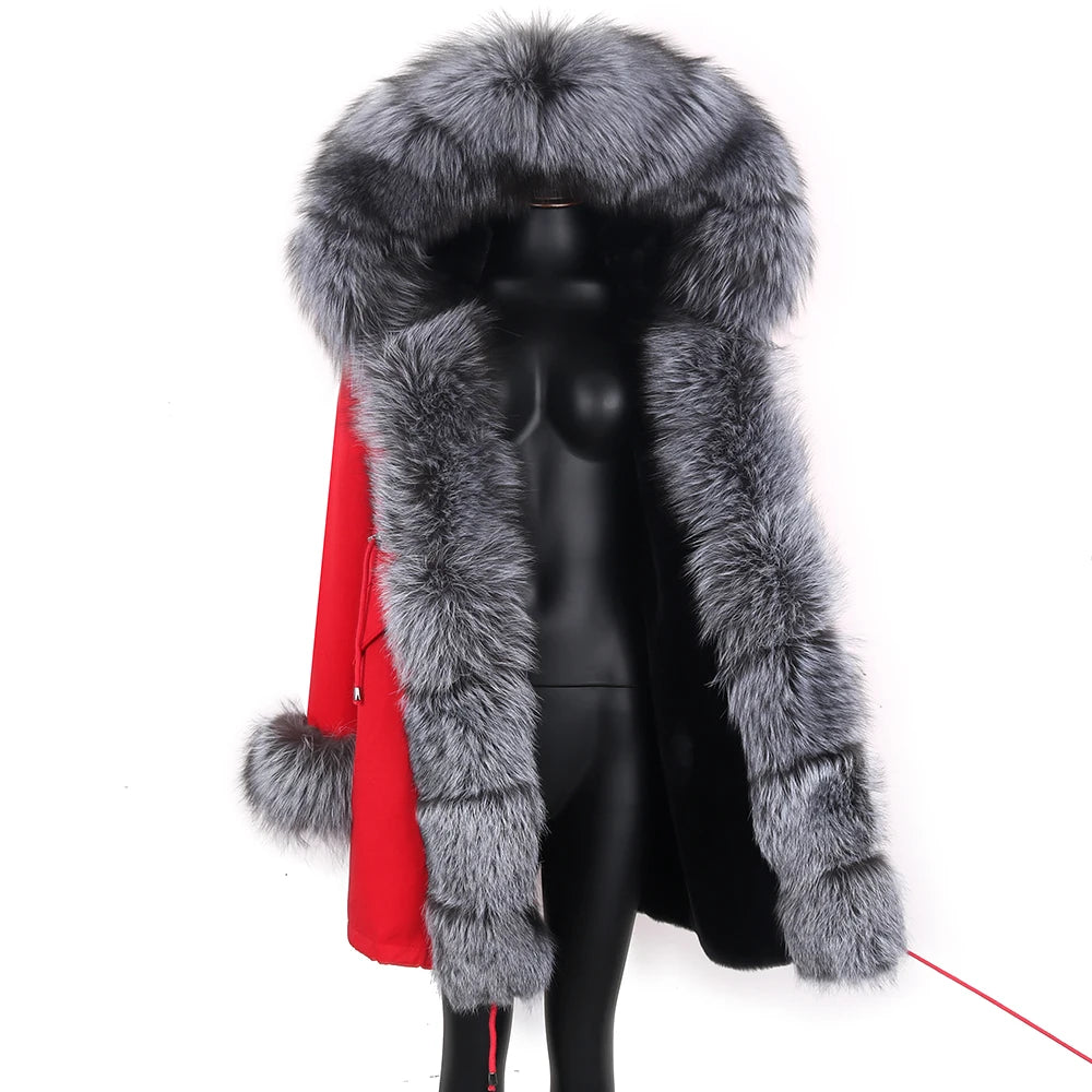 2025 Women's jacket Natural Real Fox fur Jacket Hooded black Woman parkas Winter warm Coat Parkas