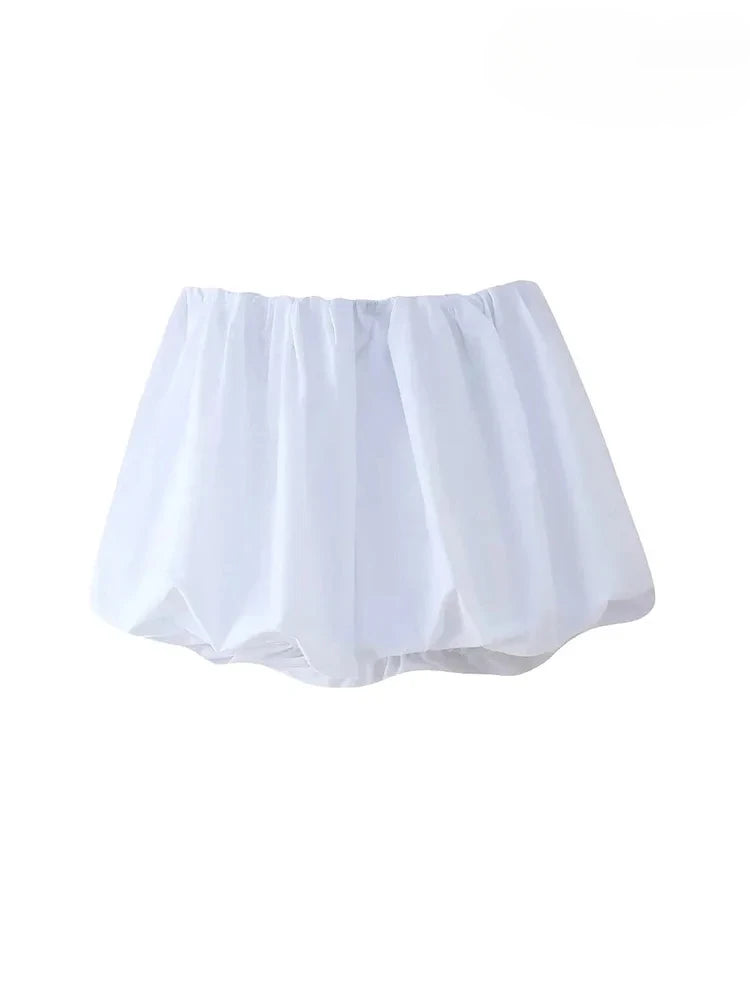 Mooyufon  Women's Balloon Mini Skirt, Mid Elastic Waist, Voluminous Hem, Female Skirts, Fashion