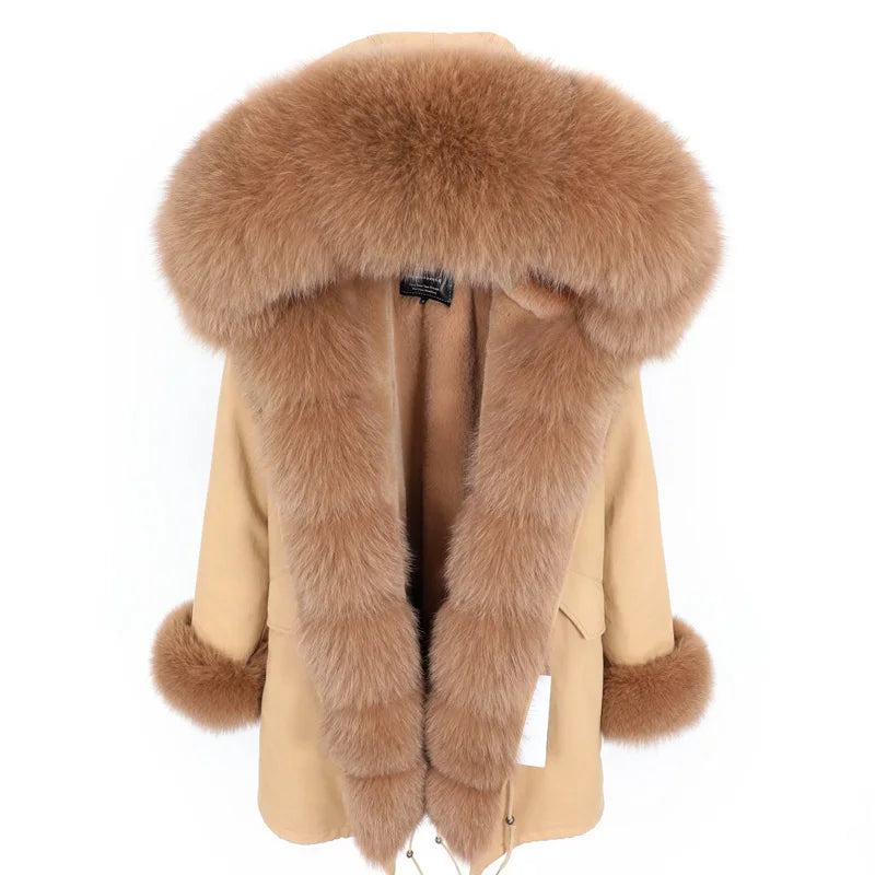 2025 Women's jacket Natural Real Fox fur Jacket Hooded black Woman parkas Winter warm Coat Parkas