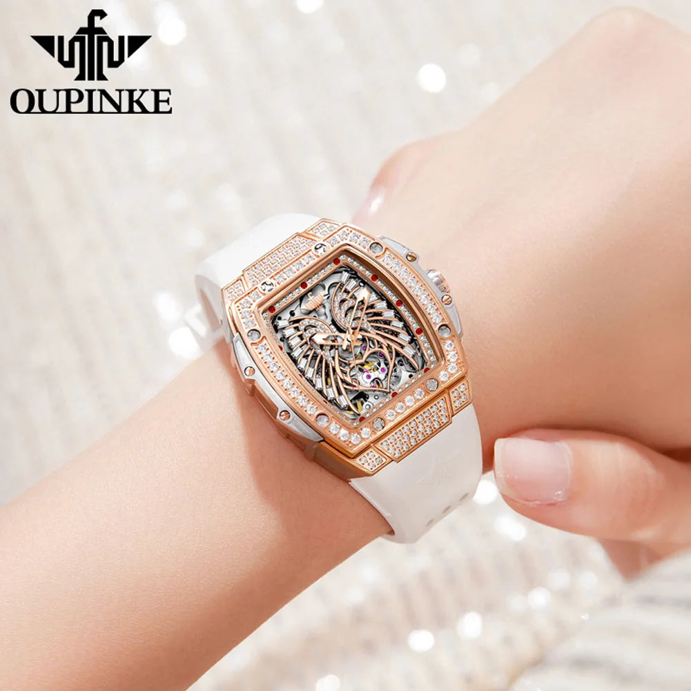 OUPINKE 3225 Women's Watch Big Dial Skeleton Mechanical Watch For Women Diamond Luxury Deep Waterproof Automatic Wrist Watches