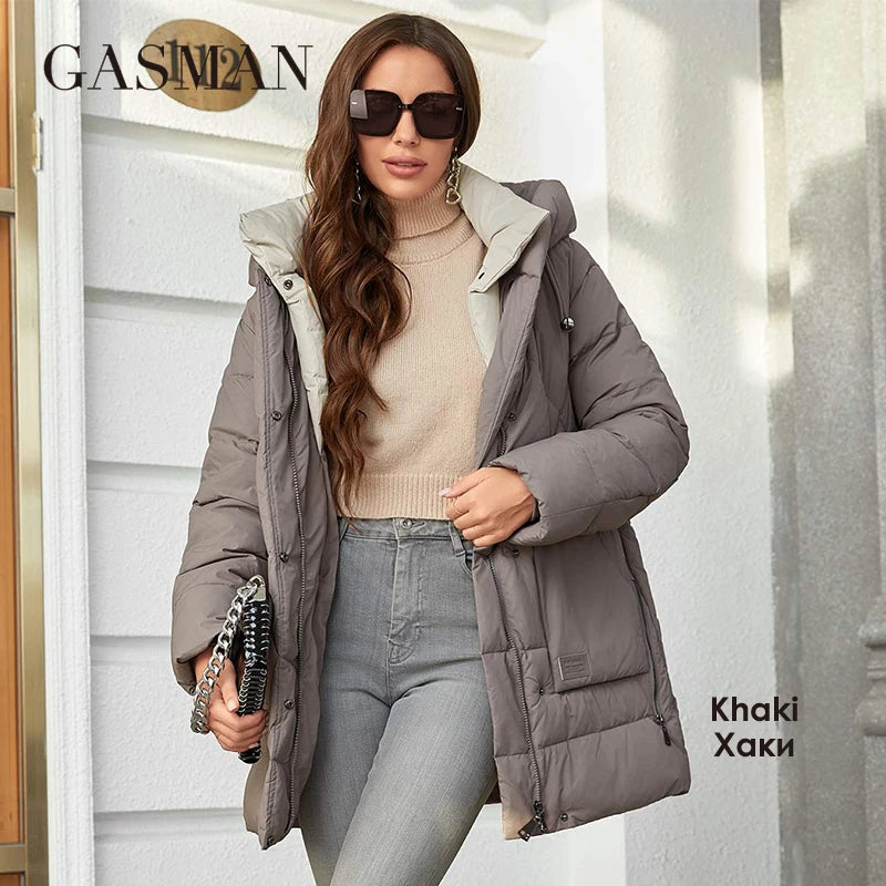 GASMAN 2023 Winter Parkas Women's Medium Length Slim Casual Hooded Warm Down Jackets Female Coats Women 83918