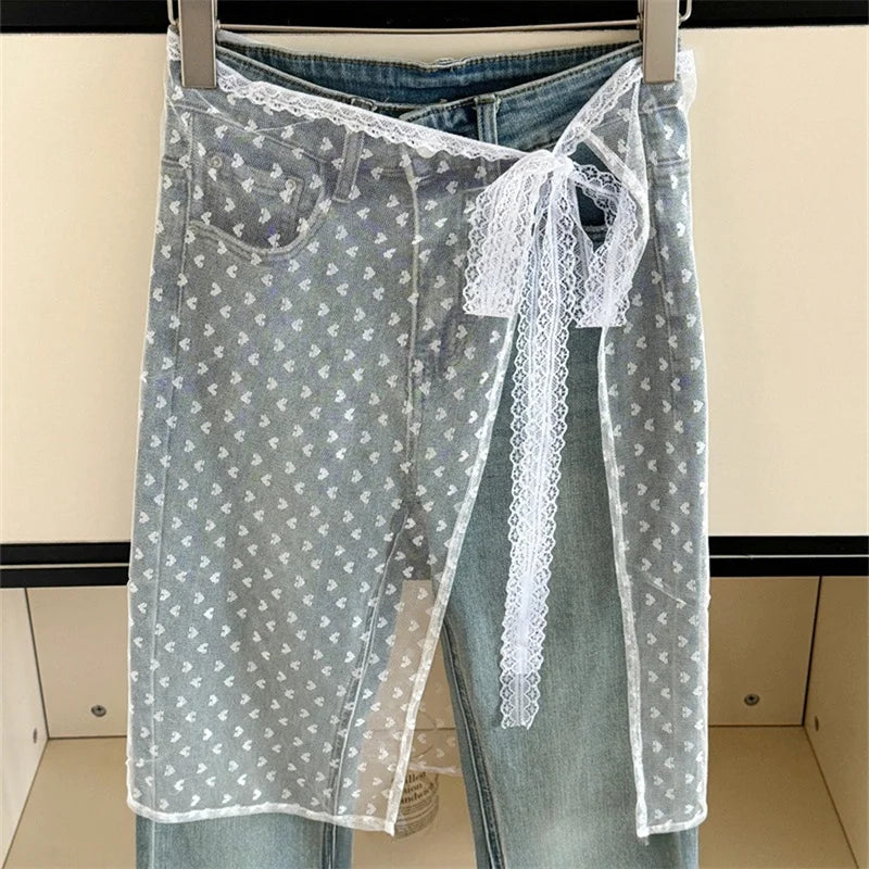 INS Blogger Lace Layered Gauze Skirt Y2k Streetwear Apron Wrap Skirt Lace Up Matching Pants Spicy Girl Stacked Y2k Wrap Skirt