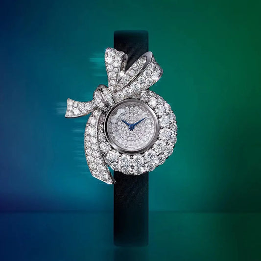 Luxury Women Quartz Watch Tildas Bow Full Diamond Butterfly Bowknot Wristwatch Round Zircon Dial Clock For Ladies