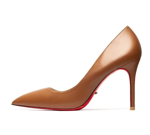 HLTINO 12CM Brown Patent Leather Pumps Women Red Bottom Heels Elegant High Heeled Stilettos Evening Shoe for Party