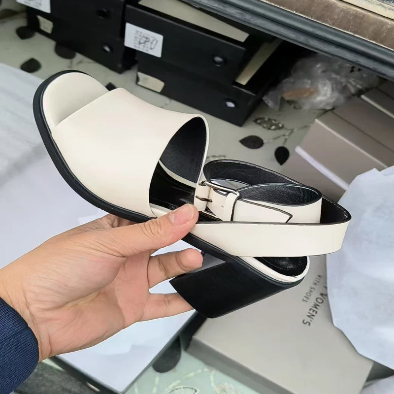 Fashion Genuine Leather Women Sandals 2025 Summer New Shoes Open Toe Rome Style High Heels Fashion Buckle Gladiator Shoes Woman
