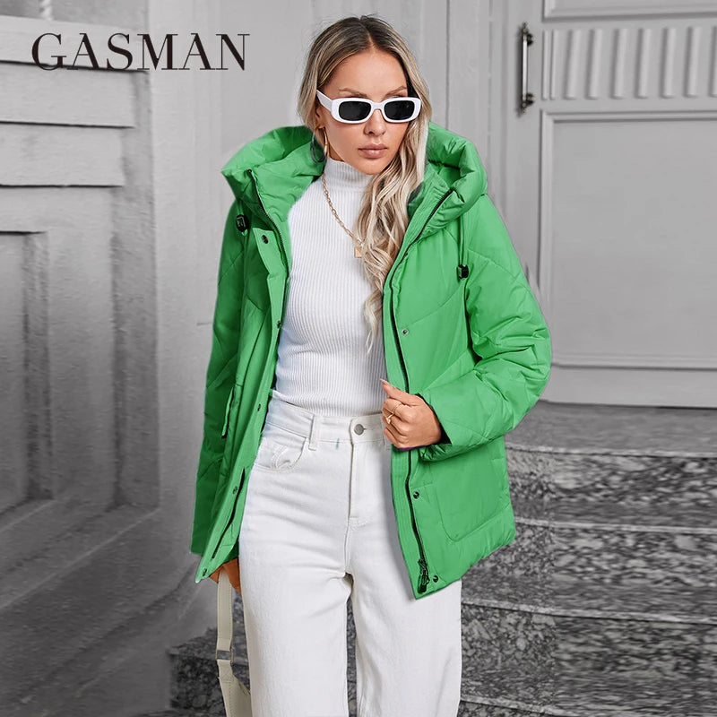 GASMAN 2024 Winter Down Jacket Collection Fashion Solid Stand-up collar Women Coats Elegance Hooded Women's jackets 83278