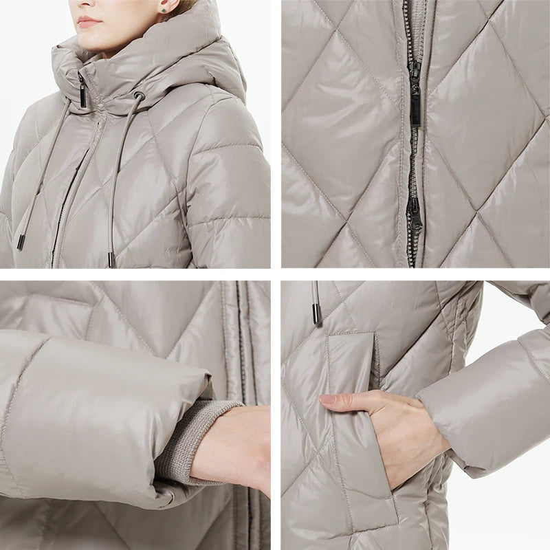 ICEbear-Women's Diamond Quilted Jacket, Lengthened Style, Padded Parka, Warm Cotton Coat, Lengthened, Winter, 2023, GWD22631D