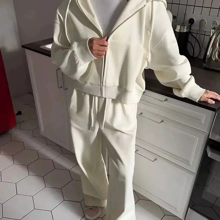 2025 Women's Zipper Sports Set and Long Pants Casual Two-Piece Set Women's Casual Hooded Sports Set  Womens Outifits
