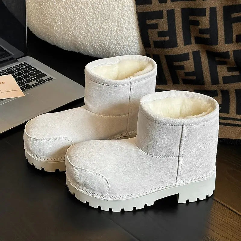 Luxury Size 35-43 New Snow Boots Women Thick Fur Warm Winter Boots Cow Suede Knee High Boots Fashion Platform Hiking Boots