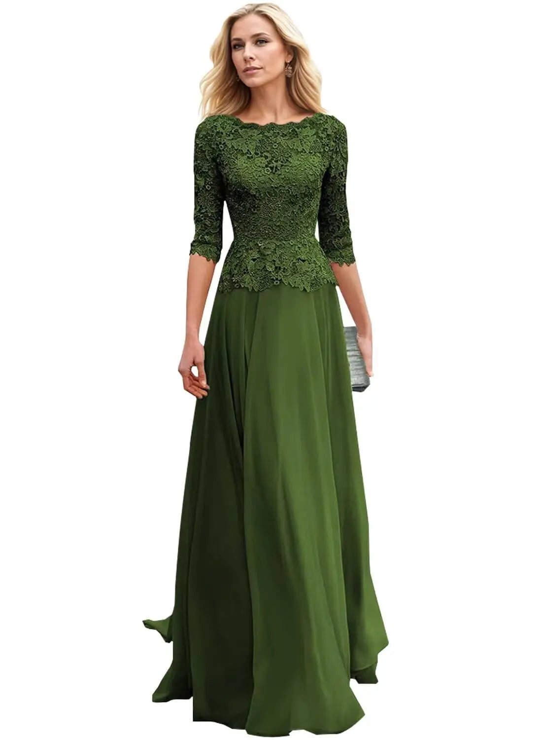 Customized Women's Lace Appliques Mother Of The Bride Dress For Wedding Boat Neck Chiffon Half Sleeves Formal Wedding Guest Gown