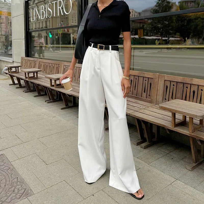 2025 Autumn New White High-Waisted Wide Leg Pants Women Versatile Simple Office Lady Suit Pants Casual Loose Straight Trousers