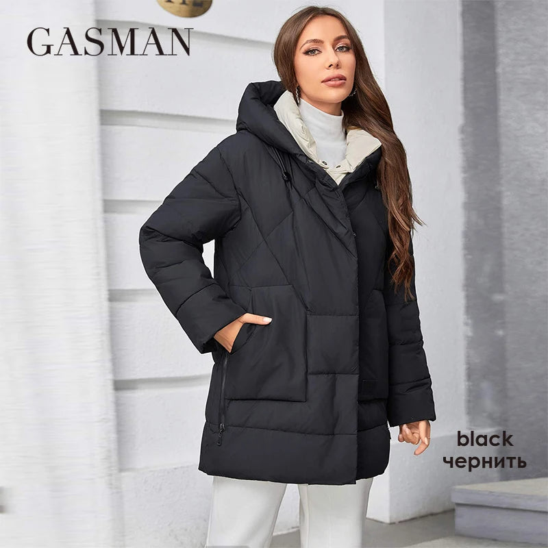 GASMAN 2023 Winter Parkas Women's Medium Length Slim Casual Hooded Warm Down Jackets Female Coats Women 83918