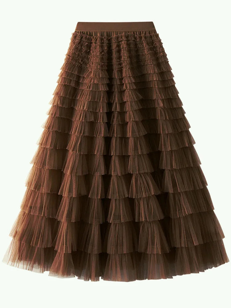 MiuKoMiYa Elegant Black Long Tulle Skirts Women Puffy Pink Maxi Mesh Skirt Long High Waist Pink Tulle Skirt Vintage For Women