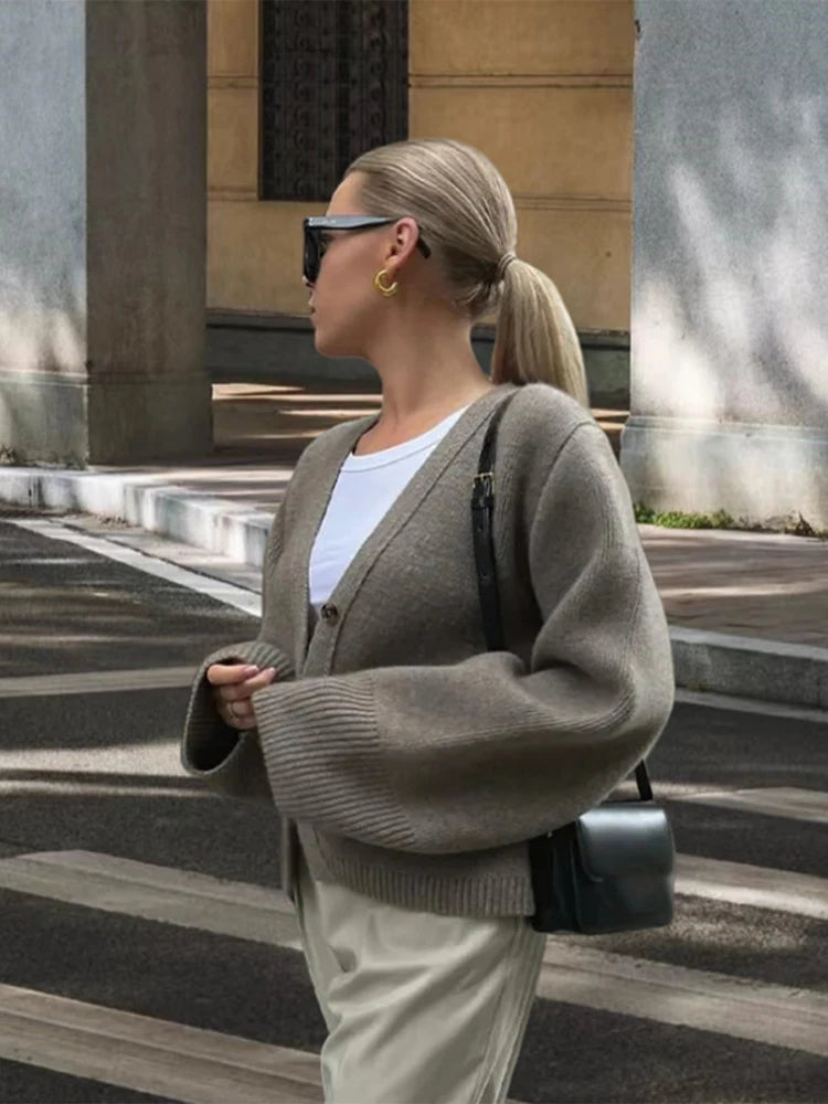 Fashion Printed Tassel Patchwork Cardigan Women V-neck Long Sleeve Loose Sweater Lady Autumn Daily Commute Street Knitwear