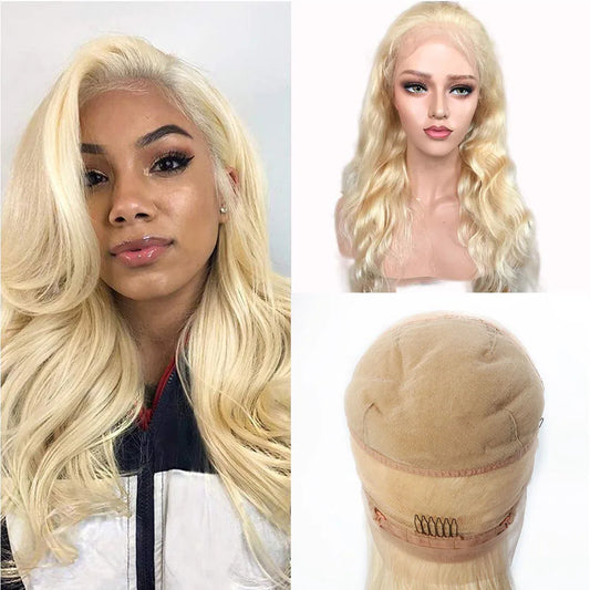 Silk Top Full Lace Wig Human Hair Light Blonde #613 Body Wave Remy Peruvian Hair Soft Silk Base Pre Plucked for Women