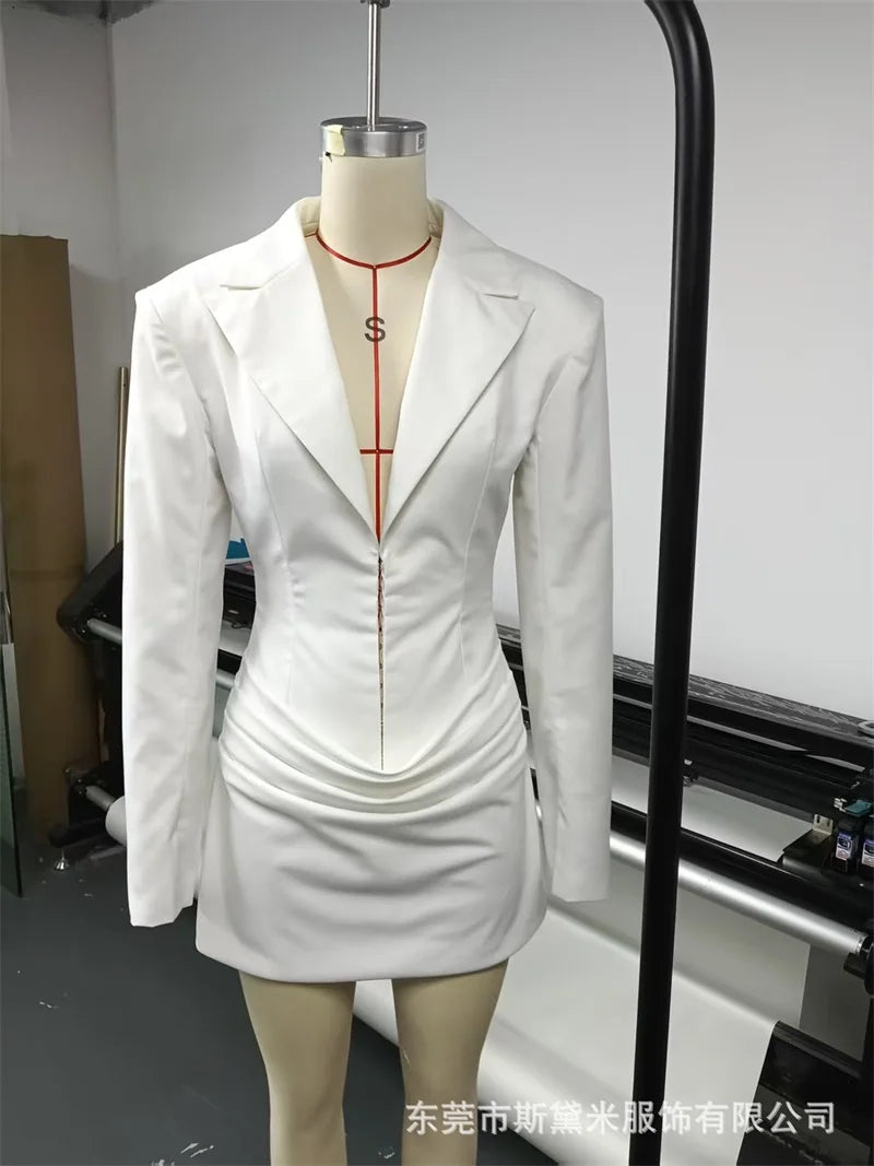 White Black Burgundy Women's Suit 1 Piece Blazer With Scarf Sexy V Neck Full Sleeve Formal Office Lady Party Evening Coat Jacket